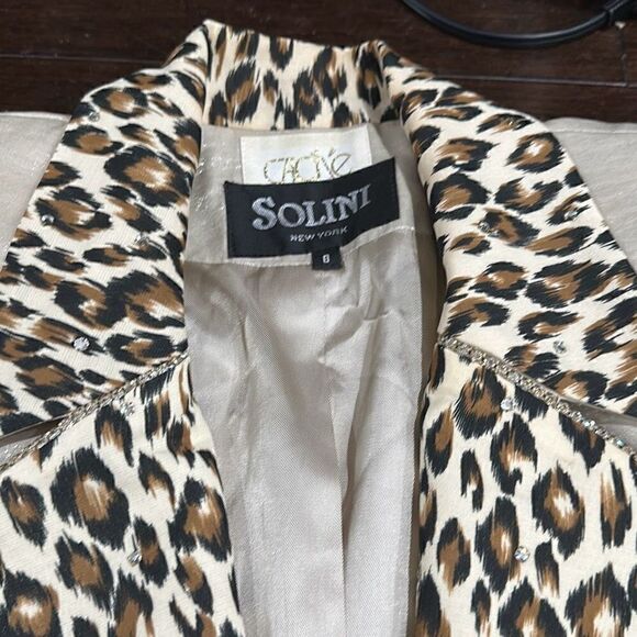 CACHE SOLINI NEW YORK Vintage Shimmer Rhinestone Leopard Cheetah Print Dress Coc - Picture 4 of 10